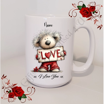 Personalised Mug 11oz & 15oz sizes - Valentine's Day / Love - Bear & Hearts - Name - D.27