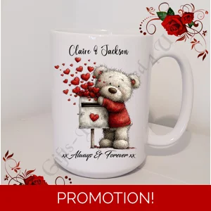 Personalised Mug 11oz & 15oz sizes - Valentine's Day / Love - Bear & Hearts - Names - D.5