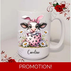 Personalised Mug 11oz & 15oz sizes - Easter - Highland Cow - Name - D.2