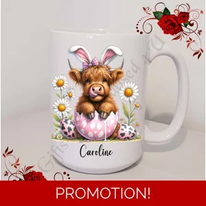 Personalised Mug 11oz & 15oz sizes - Easter - Highland Cow - Name - D.3