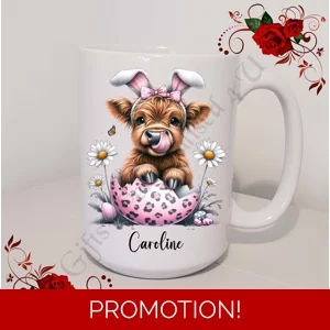 Personalised Mug 11oz & 15oz sizes - Easter - Highland Cow - Name - D.4