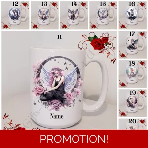 Personalised Mug 11oz & 15oz Sizes - Cute Gothic Fairy - Name - Designs 11-20