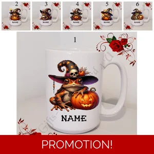 Personalised Mug 11oz & 15oz sizes - Halloween - Frog - Name - Designs 1-6