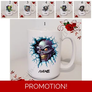 Personalised Mug 11oz & 15oz sizes - Halloween - Zombie - Name - Designs 1-6