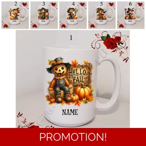 Personalised Mug 11oz & 15oz sizes - Autumn / Fall - Scarecrow - Name - Designs 1-6
