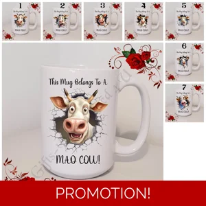Designed Mug 11oz & 15oz Sizes - This Mug Belongs To A MAD COW! - Designs 1-7
