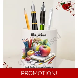 Personalised Ceramic Pen Holder – Teacher Thank You Leaving Gift – Design 10