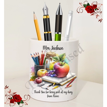 Personalised Ceramic Pen Holder – Teacher Thank You Leaving Gift – Design 10