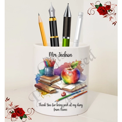 Personalised Ceramic Pen Holder – Teacher Thank You Leaving Gift – Design 11