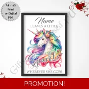 A4 or A3 Print or Digital Download - Personalised Unicorn Sparkle - Name - D.3