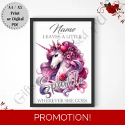 A4 or A3 Print or Digital Download - Personalised Unicorn Sparkle - Name - D.4