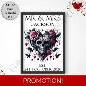 A4 or A3 Print or Digital Download - Personalised Gothic Wedding - Mr & Mrs/Mr & Mr/Mrs & Mrs - D.1