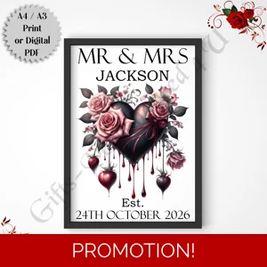 A4 or A3 Print or Digital Download - Personalised Gothic Wedding - Mr & Mrs/Mr & Mr/Mrs & Mrs - D.2