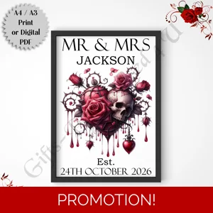 A4 or A3 Print or Digital Download - Personalised Gothic Wedding - Mr & Mrs/Mr & Mr/Mrs & Mrs - D.3