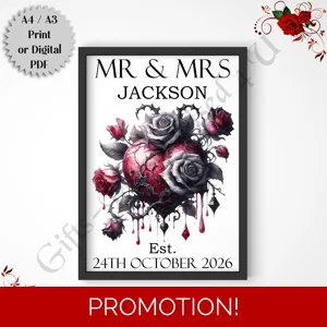 A4 or A3 Print or Digital Download - Personalised Gothic Wedding - Mr & Mrs/Mr & Mr/Mrs & Mrs - D.4