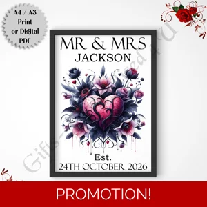 A4 or A3 Print or Digital Download - Personalised Gothic Wedding - Mr & Mrs/Mr & Mr/Mrs & Mrs - D.5