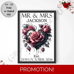A4 or A3 Print or Digital Download - Personalised Gothic Wedding - Mr & Mrs/Mr & Mr/Mrs & Mrs - D.6