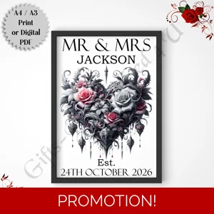 A4 or A3 Print or Digital Download - Personalised Gothic Wedding - Mr & Mrs/Mr & Mr/Mrs & Mrs - D.7