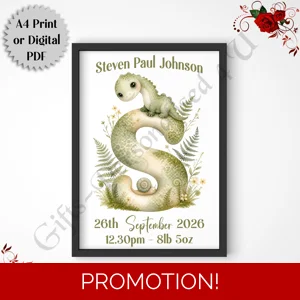 A4 Print or Digital Download - Personalised Nursery Wall Art - Baby / Newborn - Initial - D.111