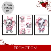 A4 Print Set or Digital Download - Personalised Nursery Wall Art - Baby Newborn Birth - D.2