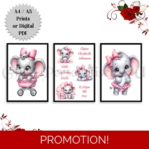A4 or A3 Print Set or Digital Download - Personalised Nursery Wall Art - Baby Newborn Birth - D.2