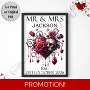 A4 Print or Digital Download - Personalised Gothic Wedding - Mr & Mrs / Mr & Mr / Mrs & Mrs - D.3