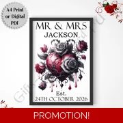 A4 Print or Digital Download - Personalised Gothic Wedding - Mr & Mrs / Mr & Mr / Mrs & Mrs - D.4
