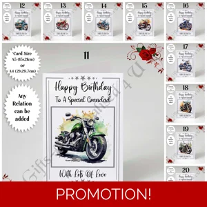 A5 or A4 Personalised Greeting Card - Motorbike - Happy Birthday - Any Relation - D.11-20