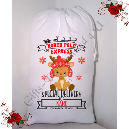 Personalised Small / Large - Christmas - Santa Sack - Name - Design 64