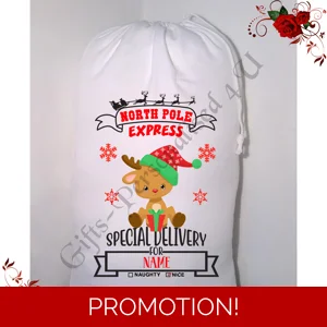 Personalised Small / Large - Christmas - Santa Sack - Name - Design 65