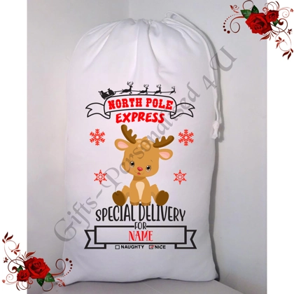 Personalised Small / Large - Christmas - Santa Sack - Name - Design 67 Personalised Small / Large - Christmas - Santa Sack - Name - Design 67