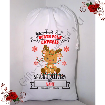 Personalised Small / Large - Christmas - Santa Sack - Name - Design 68 Personalised Small / Large - Christmas - Santa Sack - Name - Design 68