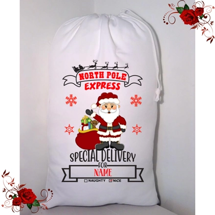 Personalised Small / Large - Christmas - Santa Sack - Name - Design 73