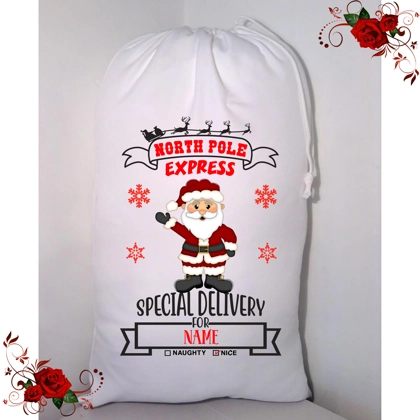 Personalised Small / Large - Christmas - Santa Sack - Name - Design 75