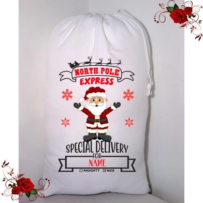 Personalised Small / Large - Christmas - Santa Sack - Name - Design 76 Personalised Small / Large - Christmas - Santa Sack - Name - Design 76
