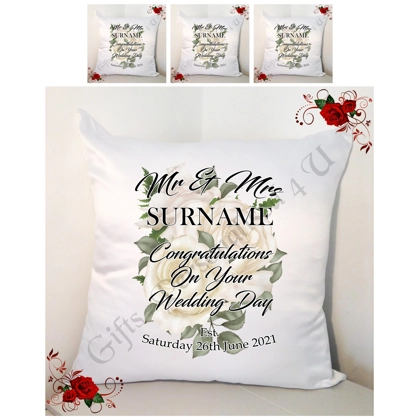 Personalised 18" Cushion - Wedding - Gift - Mr & Mr / Mr & Mrs / Mrs & Mrs - Design 13 Personalised 18" Cushion - Wedding - Gift - Mr & Mr / Mr & Mrs / Mrs & Mrs - Design 13