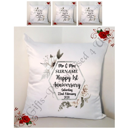 Personalised 18" Cushion - Anniversary Gift - 1st/5th/10th etc - Mr & Mr / Mr & Mrs / Mrs - Design 6