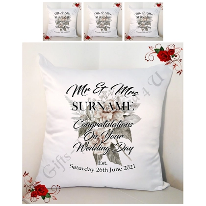 Personalised 18" Cushion - Wedding - Gift - Mr & Mr / Mr & Mrs / Mrs & Mrs - Design 6 Personalised 18" Cushion - Wedding - Gift - Mr & Mr / Mr & Mrs / Mrs & Mrs - Design 6