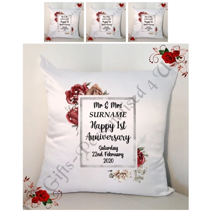 Personalised 18" Cushion - Anniversary Gift - 1st/5th/10th etc - Mr & Mr / Mr & Mrs / Mrs - Design 9 Personalised 18" Cushion - Anniversary Gift - 1st/5th/10th etc - Mr & Mr / Mr & Mrs / Mrs - Design 9