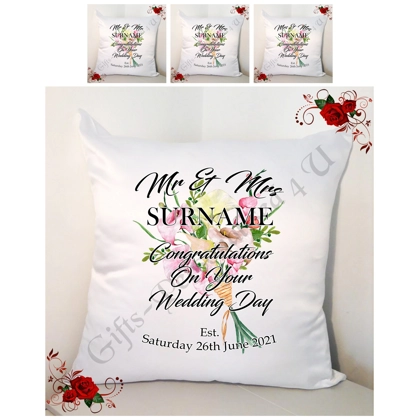Personalised 18" Cushion - Wedding - Gift - Mr & Mr / Mr & Mrs / Mrs & Mrs - Design 9 Personalised 18" Cushion - Wedding - Gift - Mr & Mr / Mr & Mrs / Mrs & Mrs - Design 9