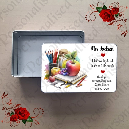 Personalised Metal Storage Treat Tin - Teacher Thank You Leaving Gift - Design 1