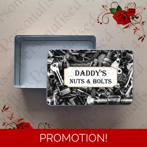 Personalised Metal Storage Tin - Nuts & Bolts - Dad Daddy Grandad etc - D.1