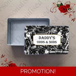 Personalised Metal Storage Tin - Odds & Sods - Dad Daddy Grandad etc - D.1