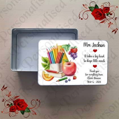 Personalised Metal Storage Treat Tin - Teacher Thank You Leaving Gift - Design 2