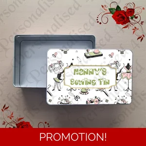 Personalised Metal Storage Tin - Sewing - Gift - Name's Sewing Tin - Design 2