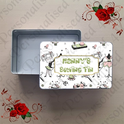 Personalised Metal Storage Tin - Sewing - Gift - Name's Sewing Tin - Design 2 Personalised Metal Storage Tin - Sewing - Gift - Name's Sewing Tin - Design 2