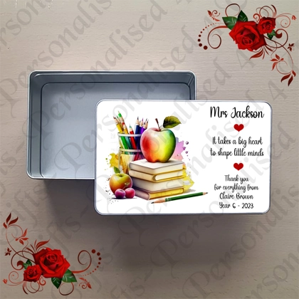Personalised Metal Storage Treat Tin - Teacher Thank You Leaving Gift - Design 3 Personalised Metal Storage Treat Tin - Teacher Thank You Leaving Gift - Design 3
