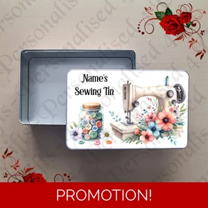 Personalised Metal Storage Tin - Sewing - Gift - Name's Sewing Tin - Design 3