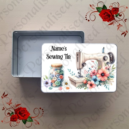 Personalised Metal Storage Tin - Sewing - Gift - Name's Sewing Tin - Design 3 Personalised Metal Storage Tin - Sewing - Gift - Name's Sewing Tin - Design 3