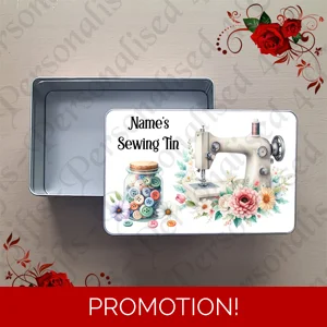 Personalised Metal Storage Tin - Sewing - Gift - Name's Sewing Tin - Design 4
